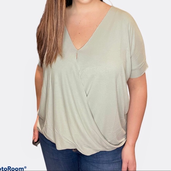 Draped, short sleeve top in sage - Picture 2 of 6